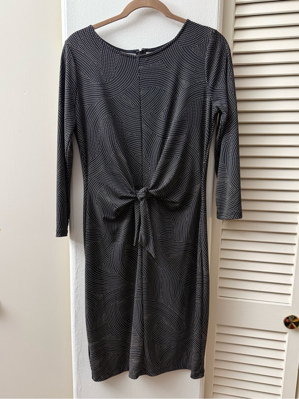 Ann Taylor Black Dress with beige Dot Swirl and Front Knot